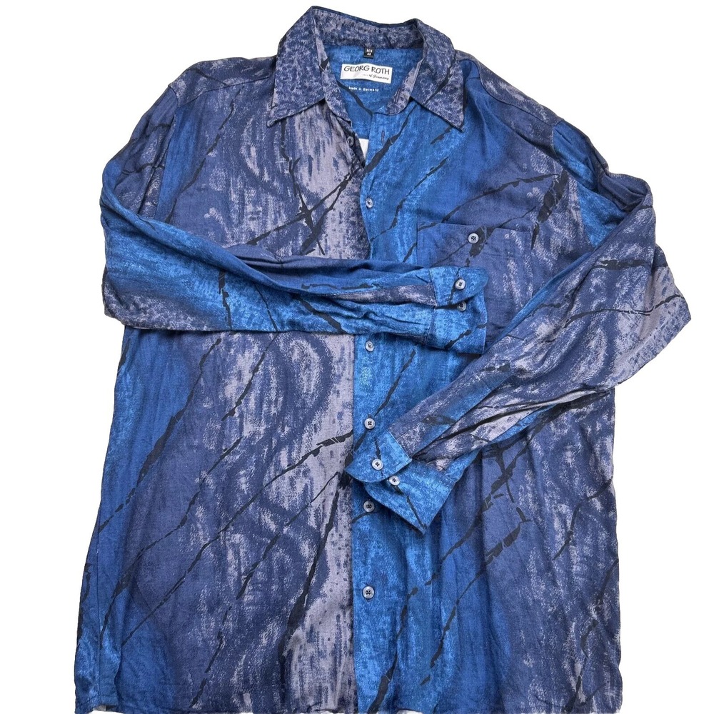 Vintage Georg Roth of Germany Mens Blue Medium Geometric Long Sleeve Shirt